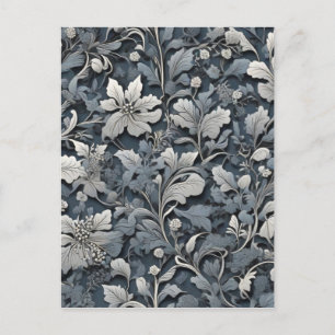 Elegant staubiges Blau Silber Weiß Grau floral Postkarte