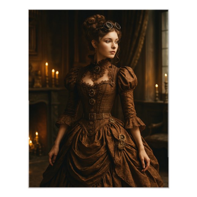 Elegant Steampunk Victorian Lady in Brown  Fotodruck (Vorne)