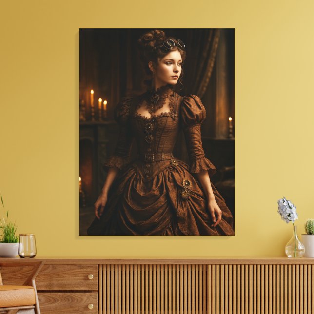 Elegant Steampunk Victorian Lady in Brown  Leinwanddruck (Insitu (Wohnzimmer))