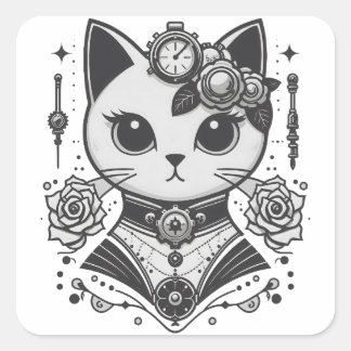 Elegant Steampunk Viktorianisch Cat Quadratischer Aufkleber