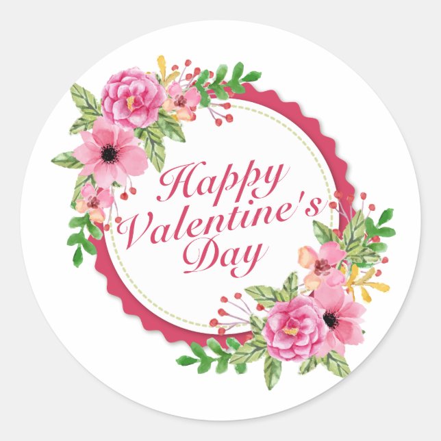 Élégant Sticker à cadre floral de la Saint-Valenti (Devant)