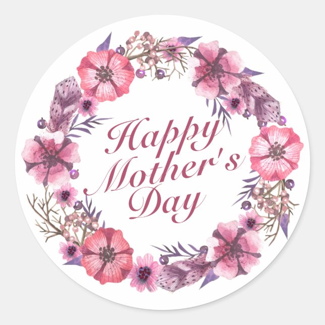 Élégant Sticker à couronne de fleurs Fête des Mère (Devant)