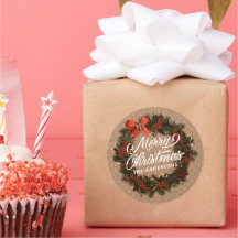 Élégant Sticker à couronne de Noël personnalisé