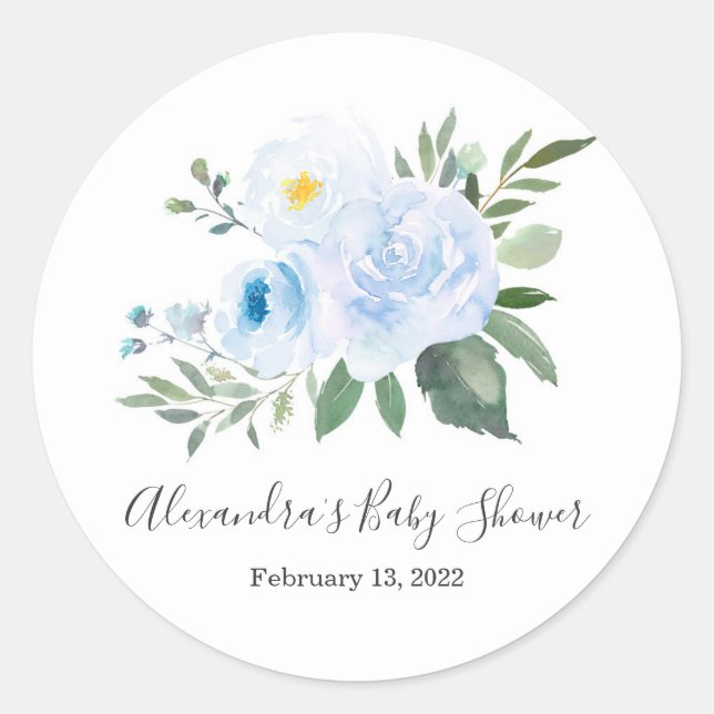 Élégant Sticker Baby shower Floral Bleu (Devant)