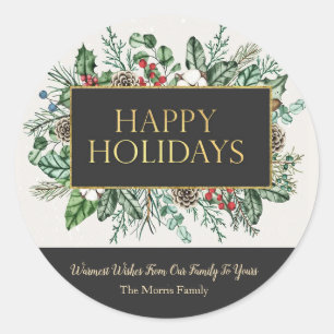 Élégant Sticker de Noël rond verdoyant