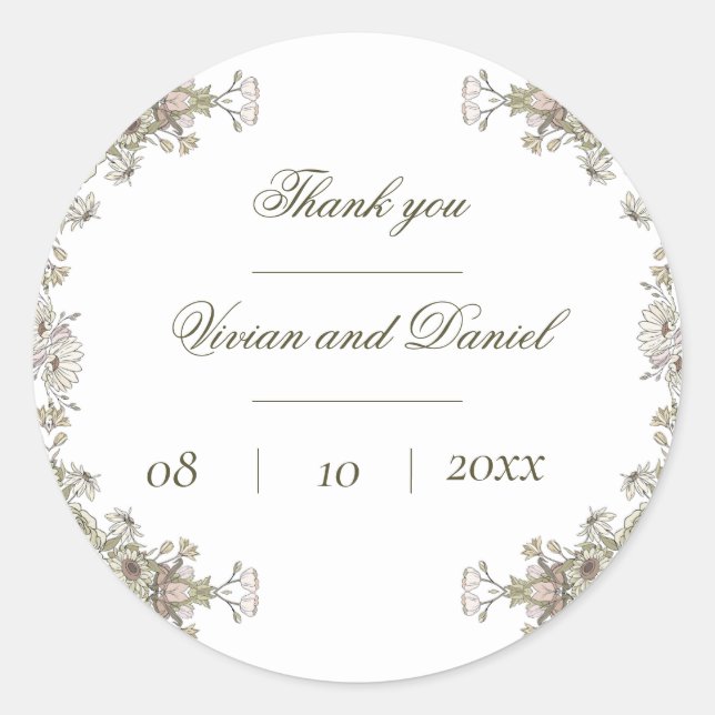 Élégant Sticker en Merci de Mariage Floral Rustiqu (Devant)
