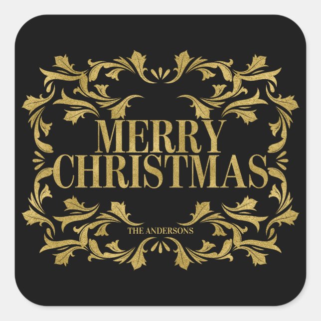 Élégant Sticker Joyeux Noël Orné Or (Devant)