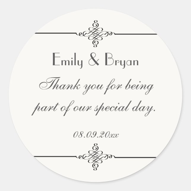 Élégant Sticker Mariage de Merci personnalisé (Devant)