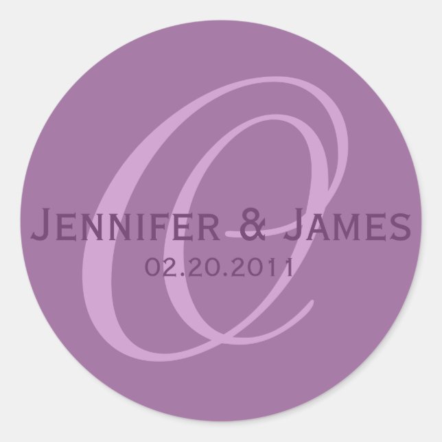 Élégant Sticker Mariage de prune violette Monogram (Devant)