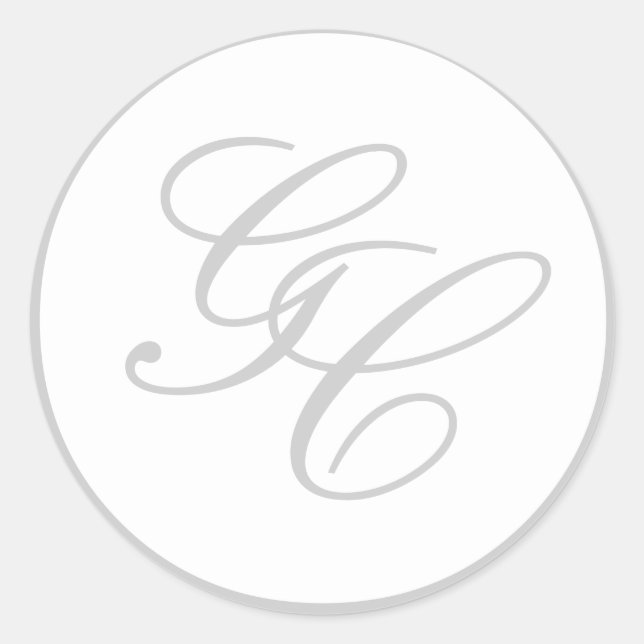 Élégant Sticker Mariage gris et blanc Monogramme (Devant)