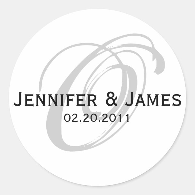 Élégant Sticker Mariage Monogram blanc et noir (Devant)