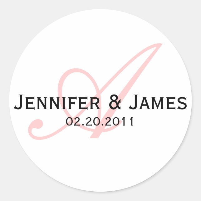 Élégant Sticker Mariage Monogramme blanc et rose (Devant)
