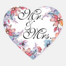 Élégant Sticker Mariage Mr & Mrs avec Floral Des