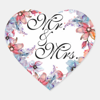 Élégant Sticker Mariage Mr & Mrs avec Floral Des