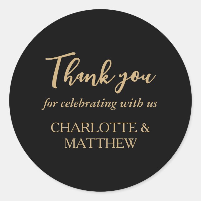 Élégant Sticker Mariage Noir & Or Classic Round (Devant)