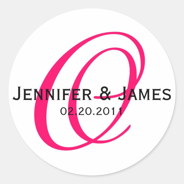 Élégant Sticker Mariage rose framboise Monogramme (Devant)