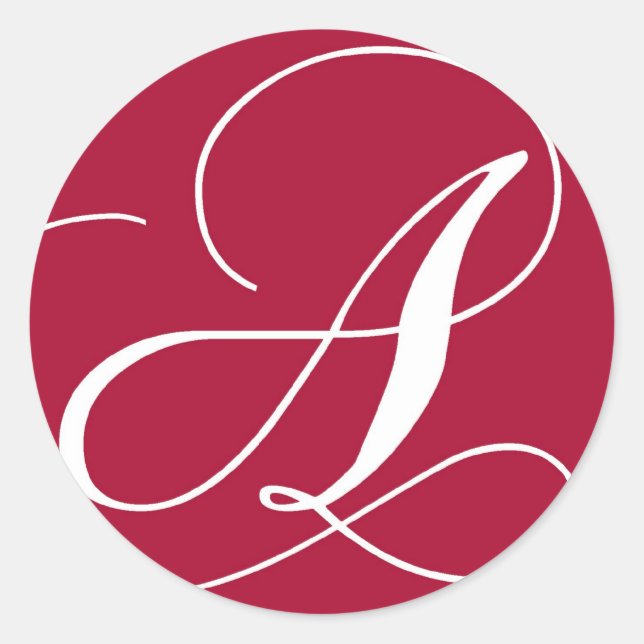 Élégant Sticker Mariage rouge et blanc Monogramme (Devant)