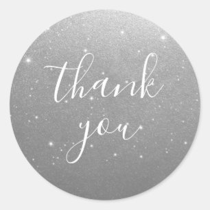 Élégant Sticker rond Merci en argent Mariage