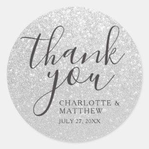 Élégant Sticker rond Merci en argent Mariage