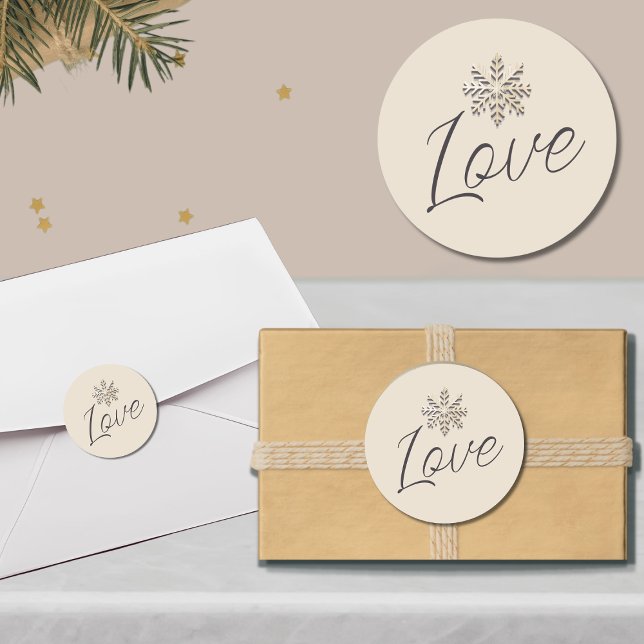 Élégant Sticker rond Snowflake Holiday Love (Créateur téléchargé)