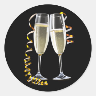 Élégant Stickers en verre de Champagne d'or noir