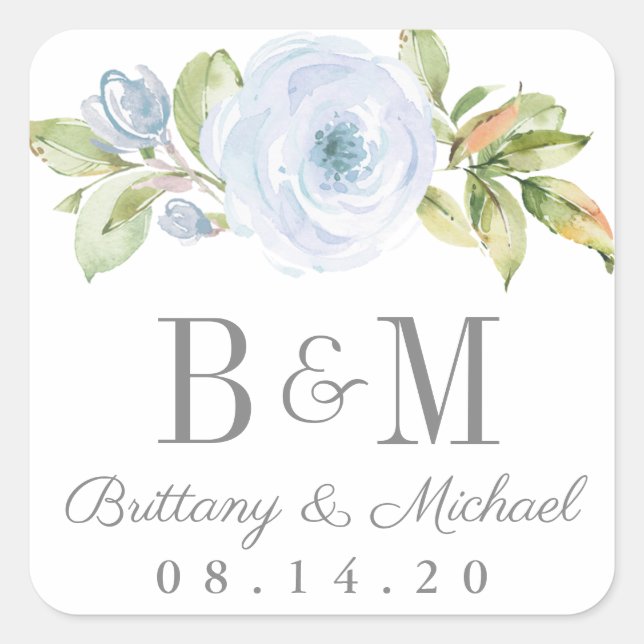 Élégant Stickers Printemps Floral Dusty Blue Weddi (Devant)