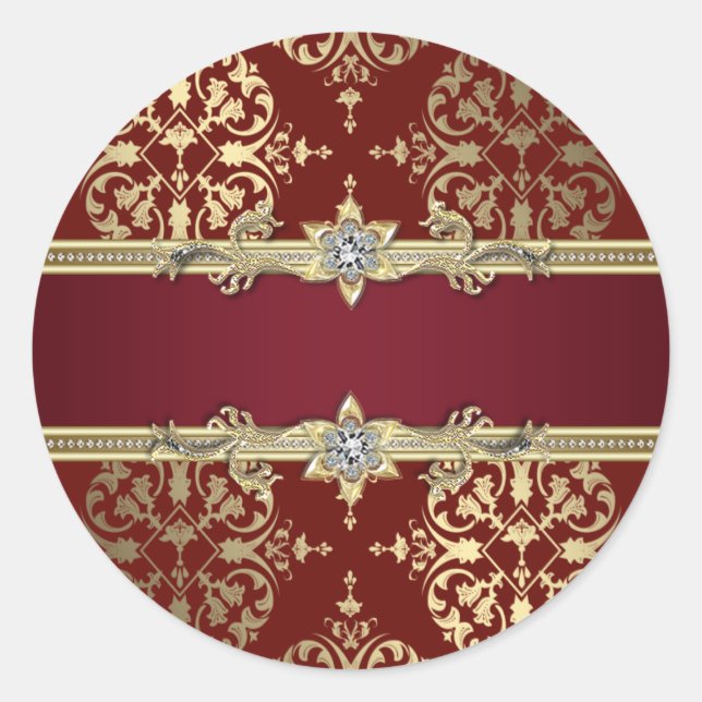 Élégant Stickers Ruby Red Gold Damask (Devant)