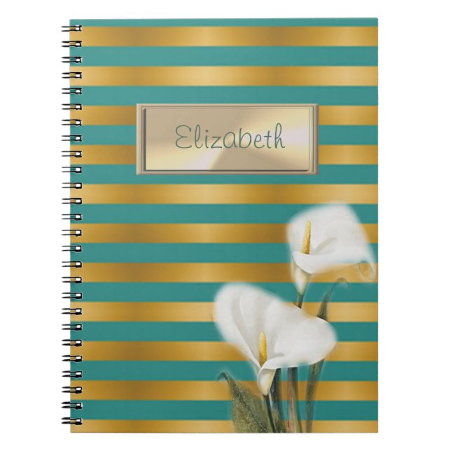 Elegant Stilvoll gestreift, Calla Lily, Personalis Notizblock (Vorderseite)