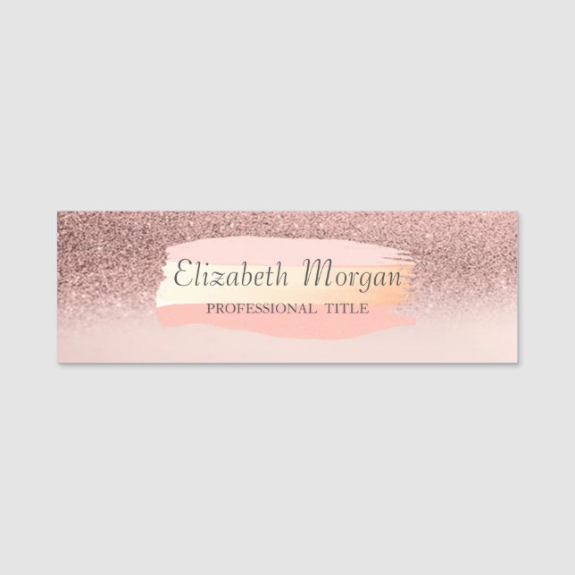 Elegant, stilvoll, Glitzer Bokeh, Brush Stroke Namensschild (Vorderseite)
