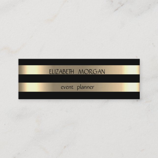 Elegant Stilvoll Modernes Gold gestreift, schwarz Mini Visitenkarte (Vorderseite)
