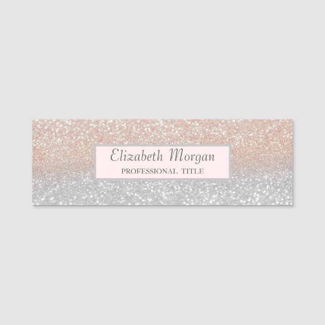 Elegant Stilvoll, Rahmen, Glitzer Bokeh Ombre Namensschild (Vorderseite)