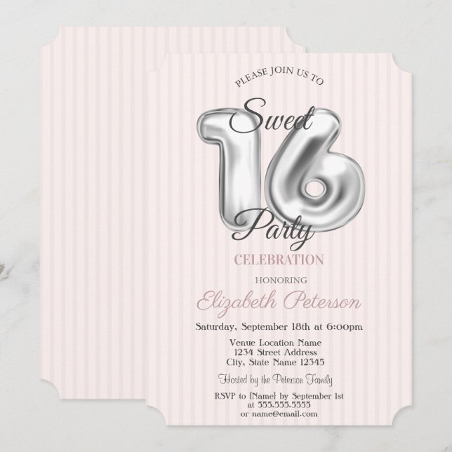 Elegant Stilvoll Rosa gestreift Sweet 16 Einladung (Vorne/Hinten)