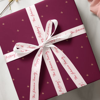 Elegant Stilvoll Rosa Name Happy Birthday Geschenk Satinband