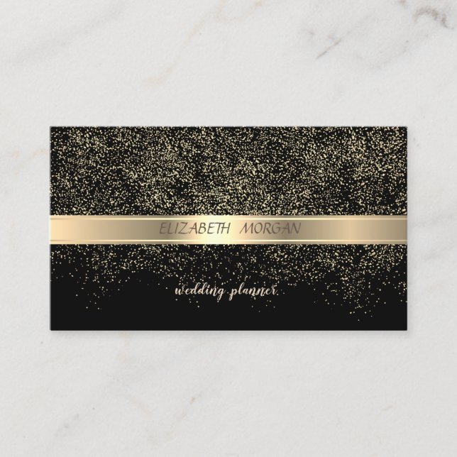 Elegant Stilvoll, schwarz, Gold Confetti Visitenkarte (Vorderseite)