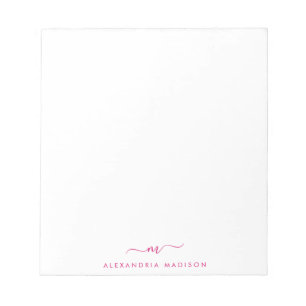 Elegant Stilvolle Girly Script Monogram Magenta Pi Notizblock