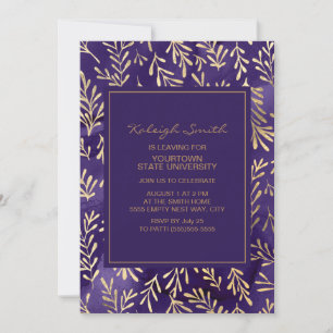 Elegant Stilvolle Lila Gold Blätter Trunk Party Karte