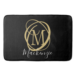 Elegant Stilvolle Monogram Script Name Black Gold Badematte