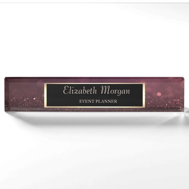 Elegant Stilvolle Rose Gold Glitzer Bokeh , Rahmen Namensplakette (Vorderseite)