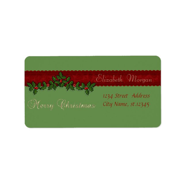 Elegant Stilvolle Weihnachts Holly Berry Branches Adressaufkleber (Vorne)