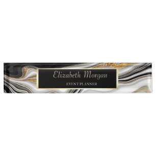 Elegant Stilvoller Schwarz-weißer Marmor Namensplakette