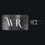 Elegant Stilvolles 2 Monogramm Initial Black Metal Gepäckanhänger<br><div class="desc">Girly Stylish Moderne elegante Black Metal 2 Ornament Monogram Initial Custom Personalisiert Personalisiert Luggage Bag Tag. Dieses Design mit zwei (2) Ornament Monogramm erste Typografie-Schriftart und die Rückseite Adresse Info über schwarz gebürstete metallische Folie Hintergrund. Diese sind einfach zu anpassen. Stilvolles Geschenk für Hochzeit, Brautparty, süßen 16 Geburtstag, Abschluss, und...</div>