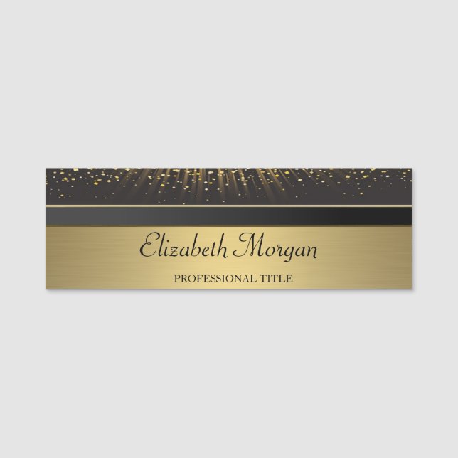 Elegant Stilvolles Chic Gold, Confetti Namensschild (Vorderseite)
