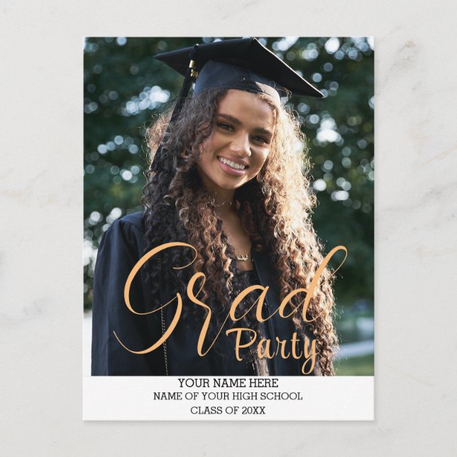 Elegant Stilvolles Gold Grad Party Script Postkarte (Vorderseite)