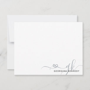 Elegant Stilvolles Heart Script 2 Monogram Initial Mitteilungskarte