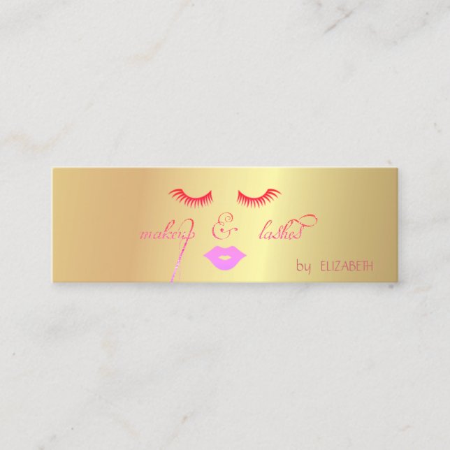 Elegant Stilvolles Modernes Gold, Lippen, Lashes Mini Visitenkarte (Vorderseite)