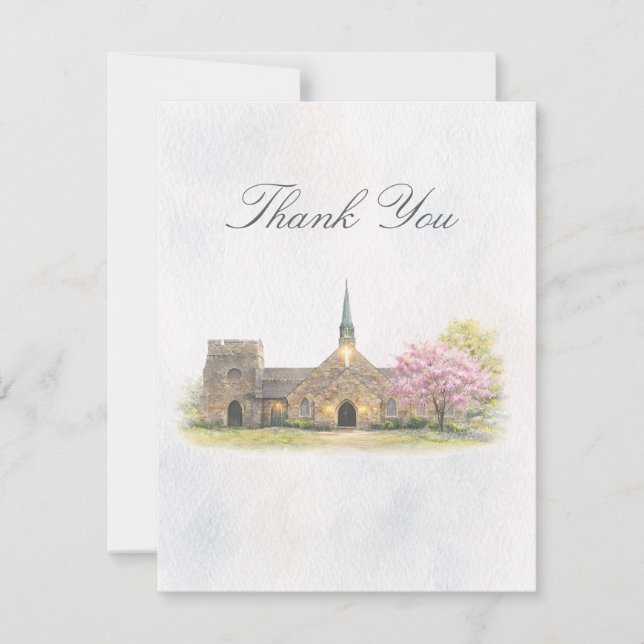 Elegant Stone Chapel Spring Wedding Thank You Card Dankeskarte (Vorderseite)