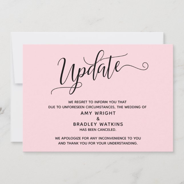 Elegant storniert Hochzeit Pastel Pink Ankündigung (Vorderseite)