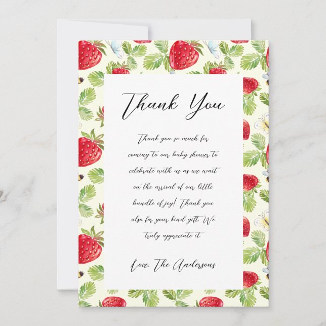Elegant Strawberry Baby Shower Danke Karte (Vorderseite)
