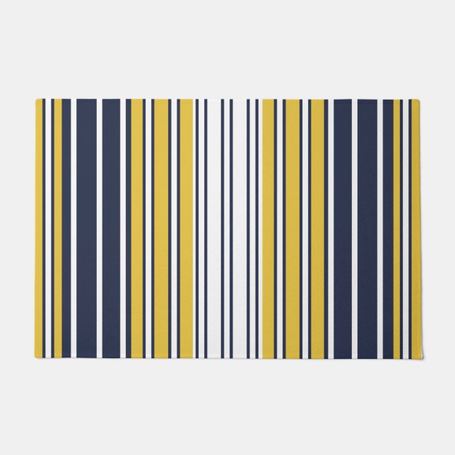 Elegant, Streifen, marineblau, Senfgelb, weiß Fußmatte (Vorderseite)