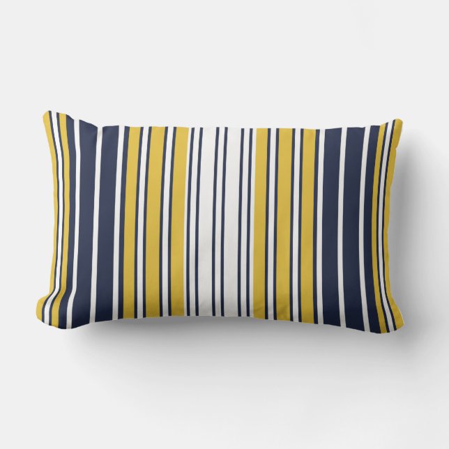 Elegant, Streifen, marineblau, Senfgelb, weiß Lendenkissen (Vorderseite)